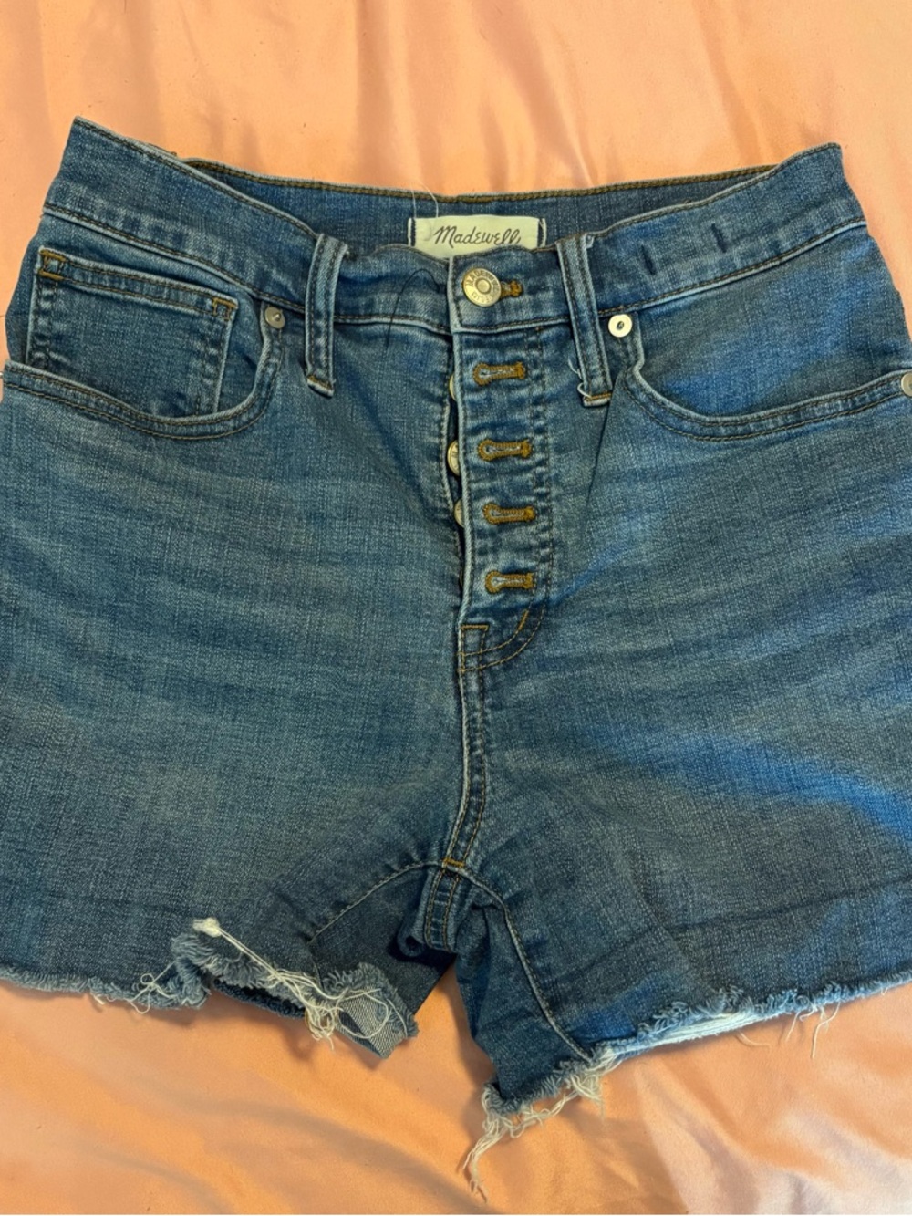 Madewell High-Rise Denim Shorts Button Fly Size 25 | Medium Wash Cutoff